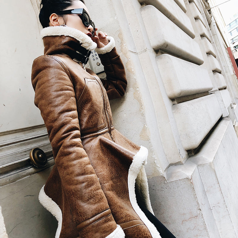Zara Turtleneck Long Leather Jacket Coat 