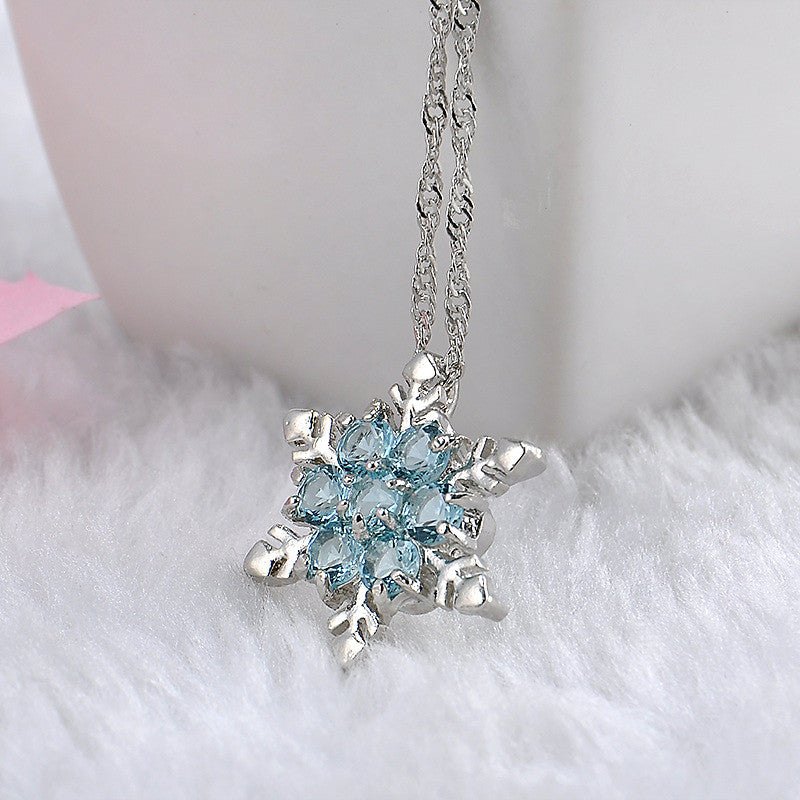 Blue Stone Silver Plated Snowflake Necklace 