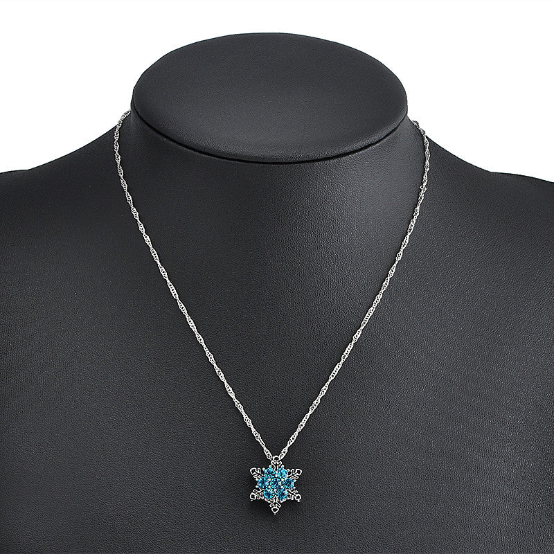 Blue Stone Silver Plated Snowflake Necklace 