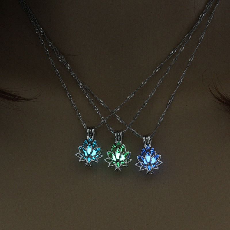 Lotus Flower Glow In The Dark Necklace 