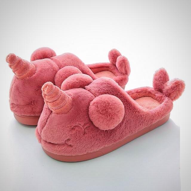 Cute Plush Indoor Unicorn Slippers 