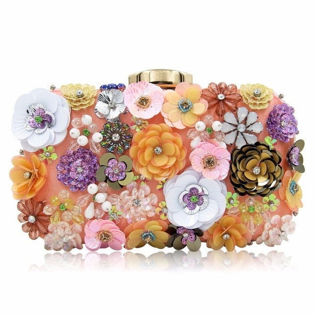 Floral Brie Beaded Flower Clutch Purse 