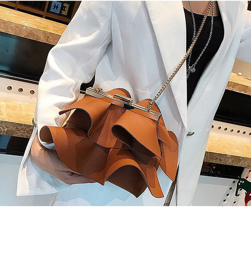 Designer Ruffles Shoulder Leather Handbags 