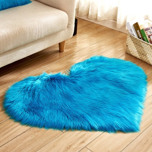 Fluffy Love Heart Carpet Mat Area Rug 