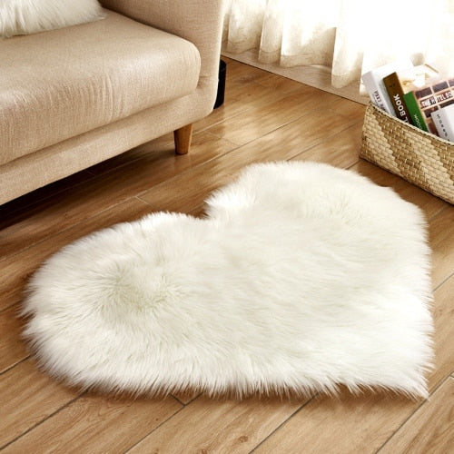 Fluffy Love Heart Carpet Mat Area Rug 