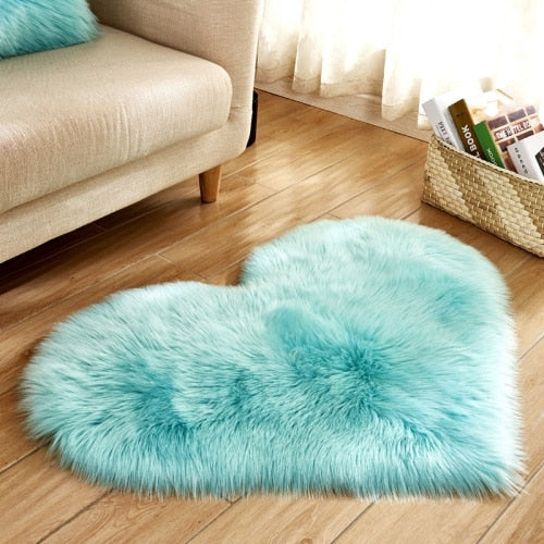 Fluffy Love Heart Carpet Mat Area Rug 
