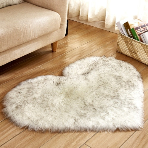 Fluffy Love Heart Carpet Mat Area Rug 