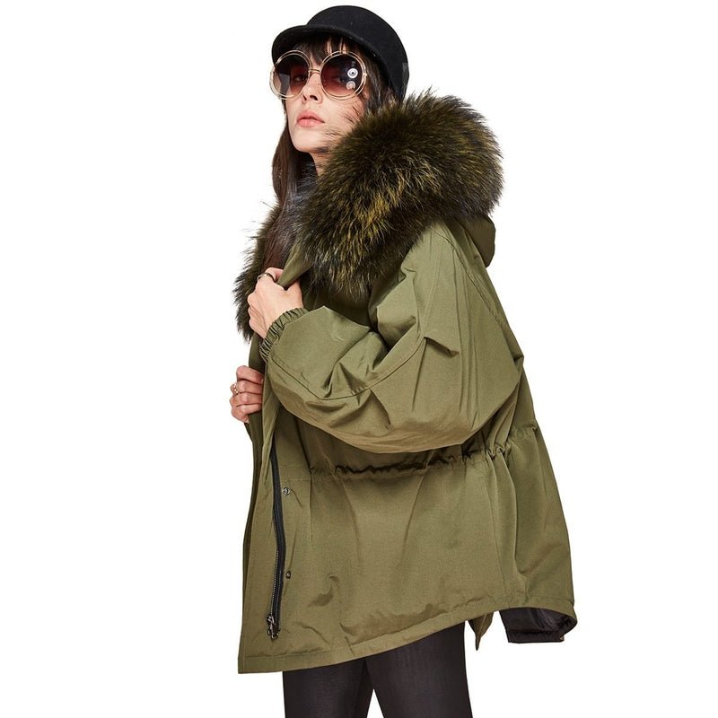 Women's Down Coat With Real Raccoon Fur 