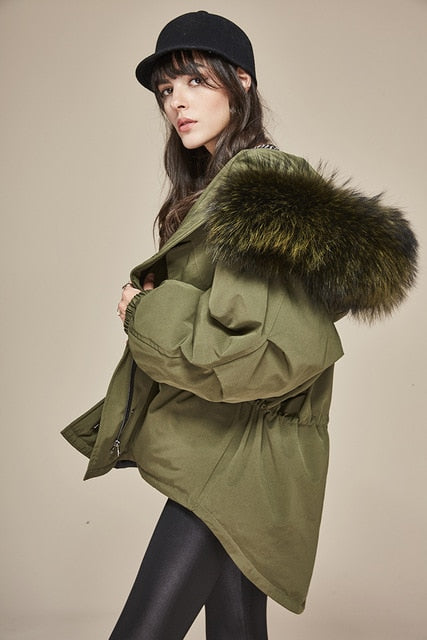 Women's Down Coat With Real Raccoon Fur 