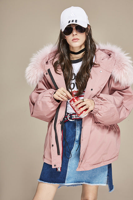 Women's Down Coat With Real Raccoon Fur 