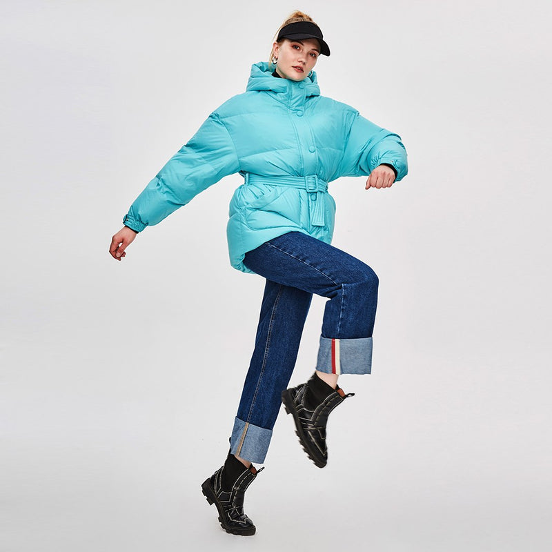 Designer Belted Down Coats Winter Women's Jacket 