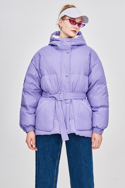 Designer Belted Down Coats Winter Women's Jacket 