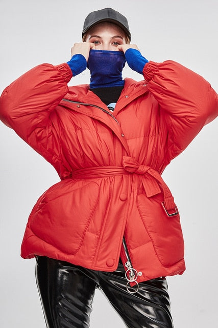 Designer Belted Down Coats Winter Women's Jacket 